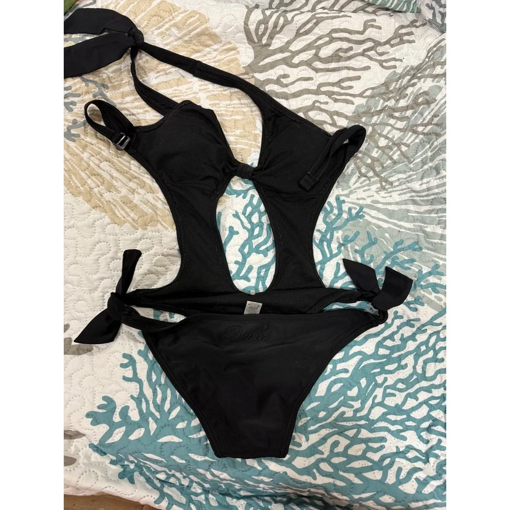 Vans Womens Black Cutout Monokini Halter Side Tie One Piece Swimsuit Small